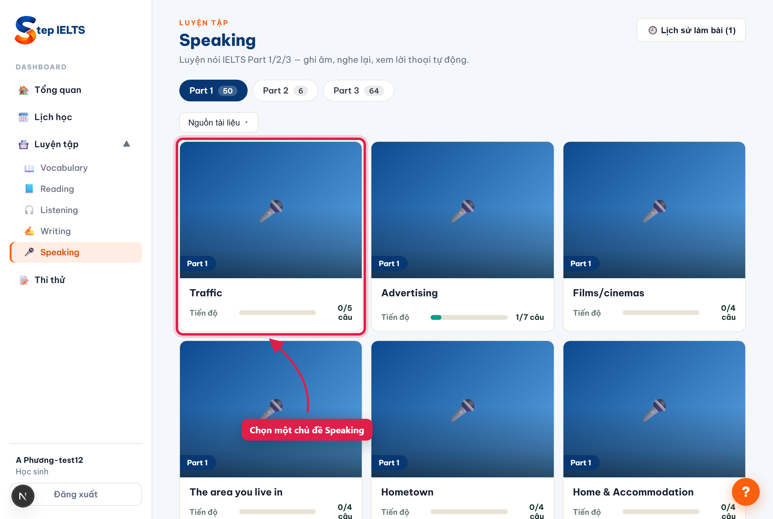 Danh sách chủ đề Speaking